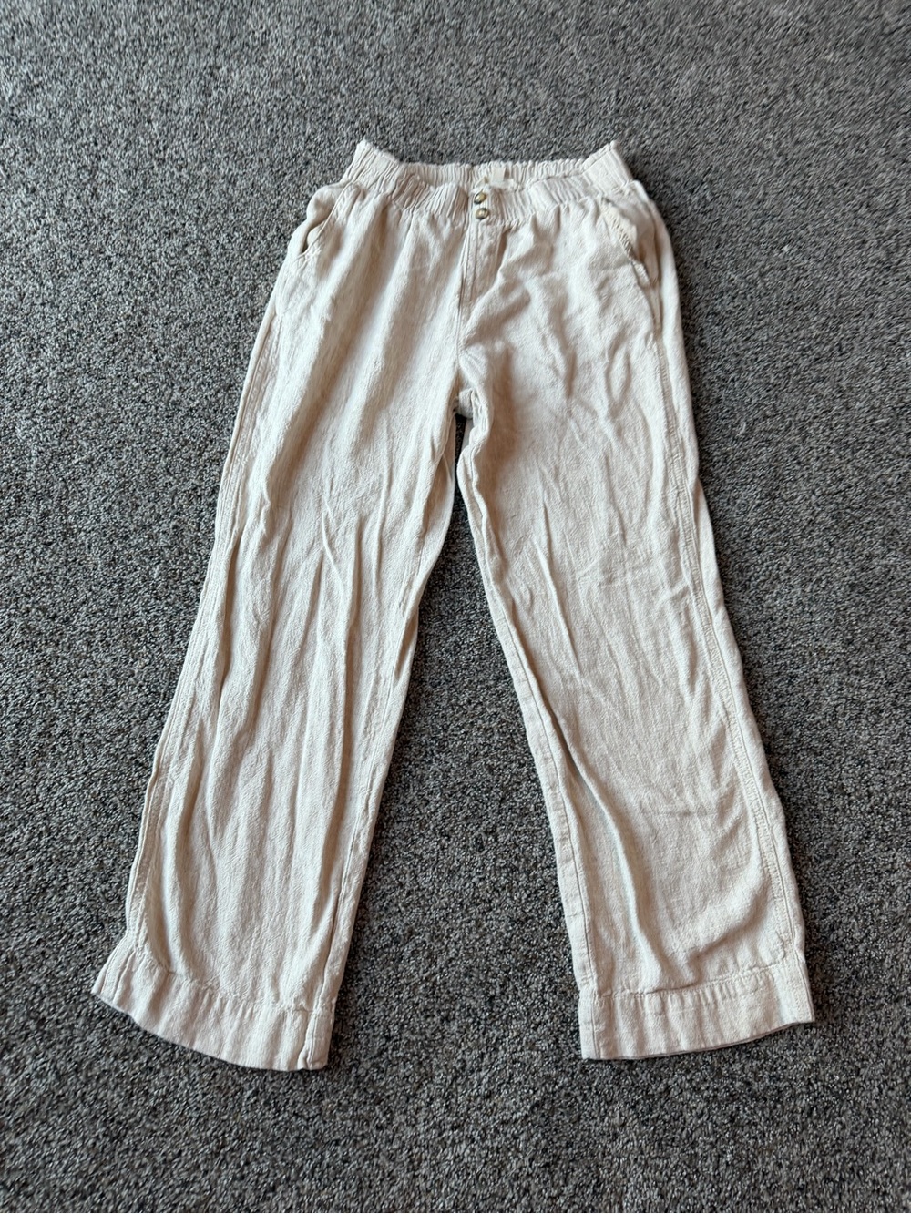 BRIGGS M Beige Linen Blend Pull On Pants Paperbag Waist Coastal Beach